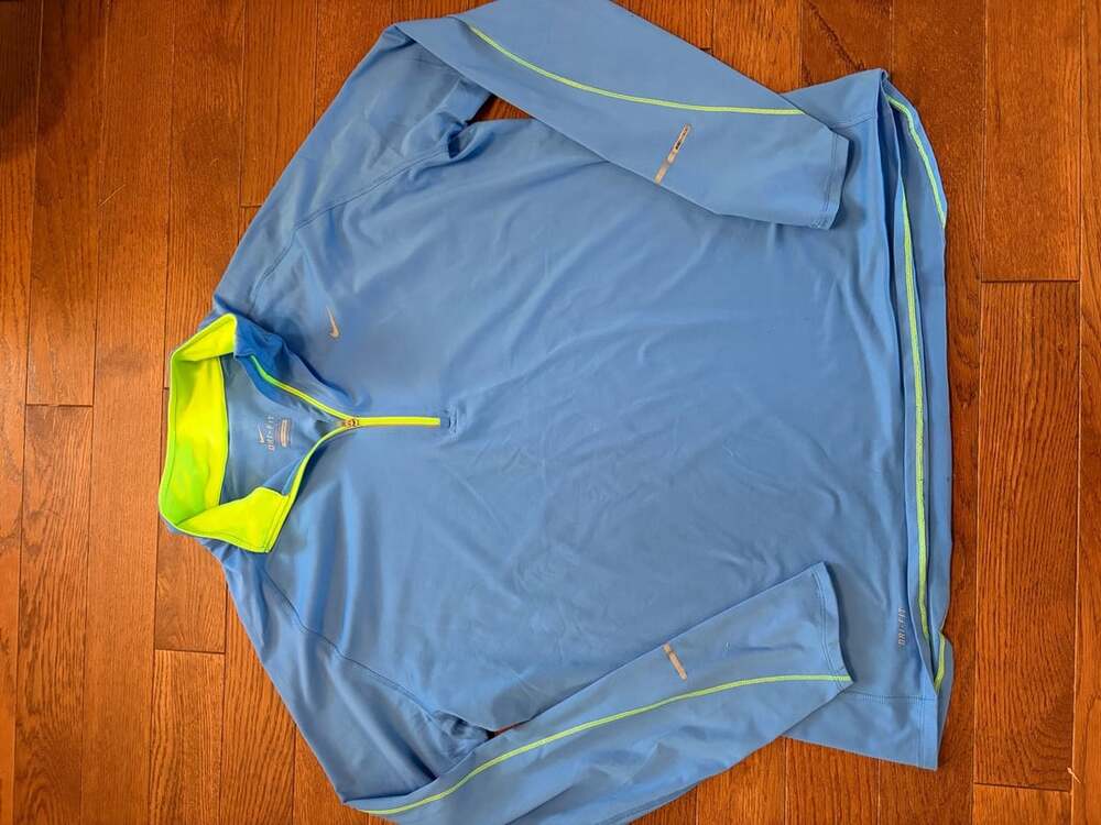 Nike Element Dri-FIT Quarter-Zip Running Pullover Blue Neon Green XXL